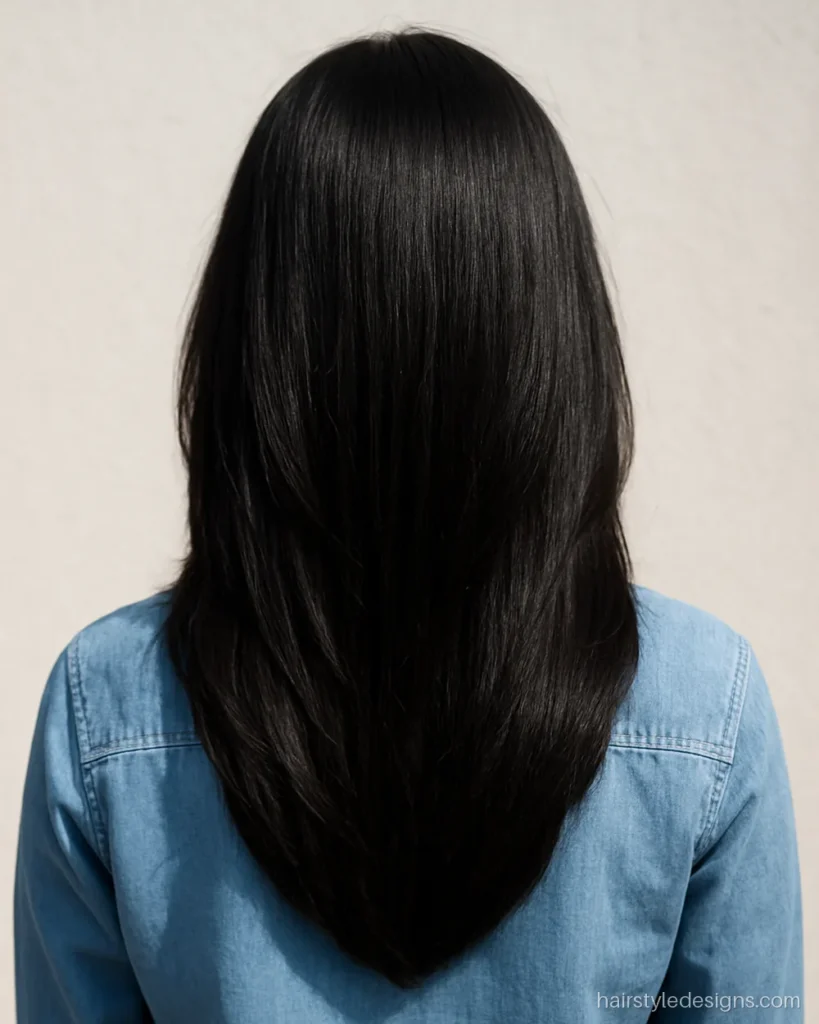 Best hair cut for girls with round face with crown lift and long V layers