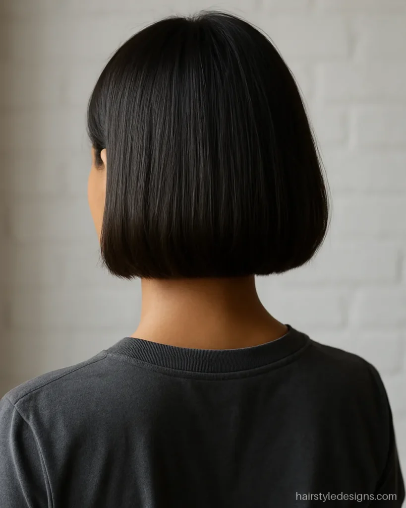 Short haircuts for girls with a blunt chin bob and centre parting