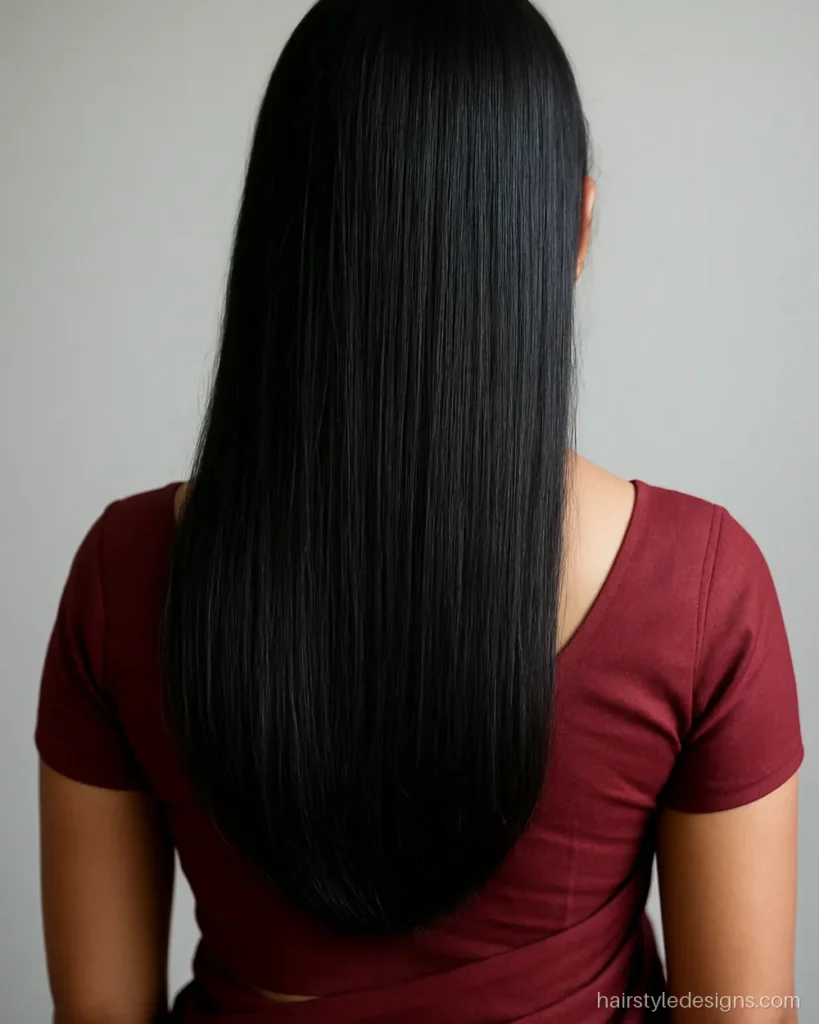 U cut hair for long hair with a soft curved hemline at the back
