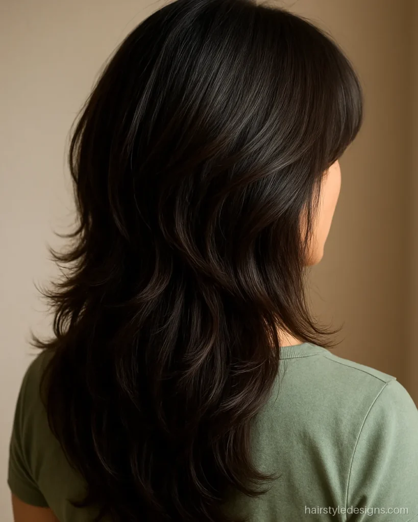 Butterfly cut girls hairstyle name with short face layers and long ends