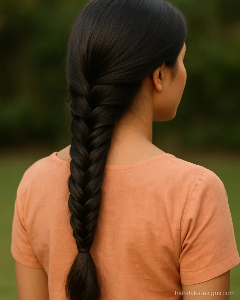 Fishtail braid hairstyle name shown as a loose side braid