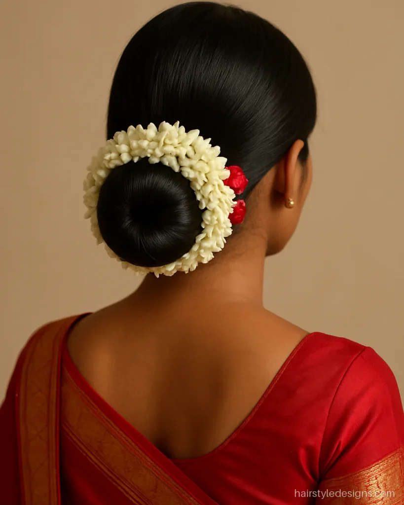 Juda with real flowers, the gajra bun hairstyle name for weddings