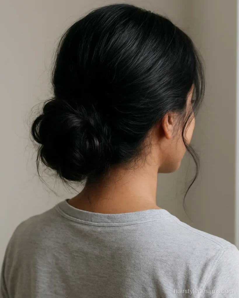 Messy bun, a girl hairstyle name for quick casual days