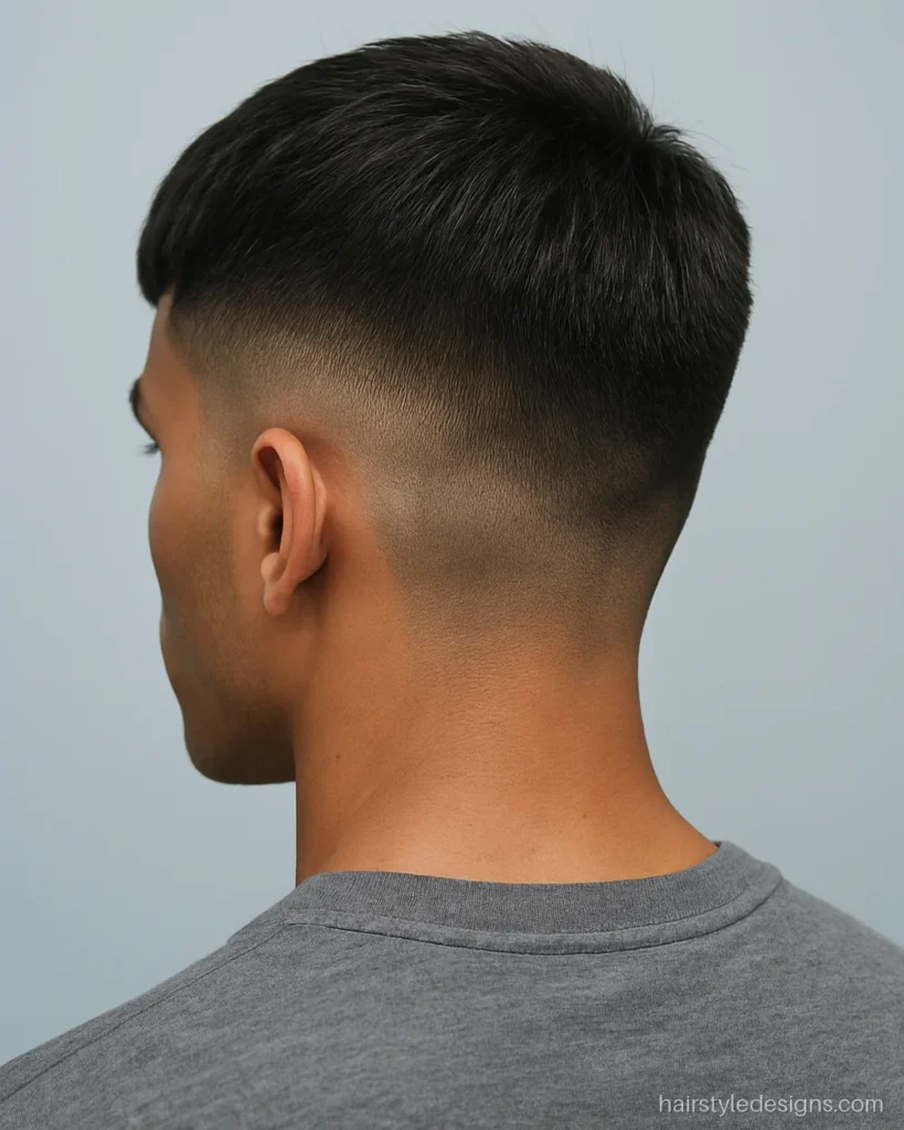 French crop hairstyle name shown with a short fringe and high fade