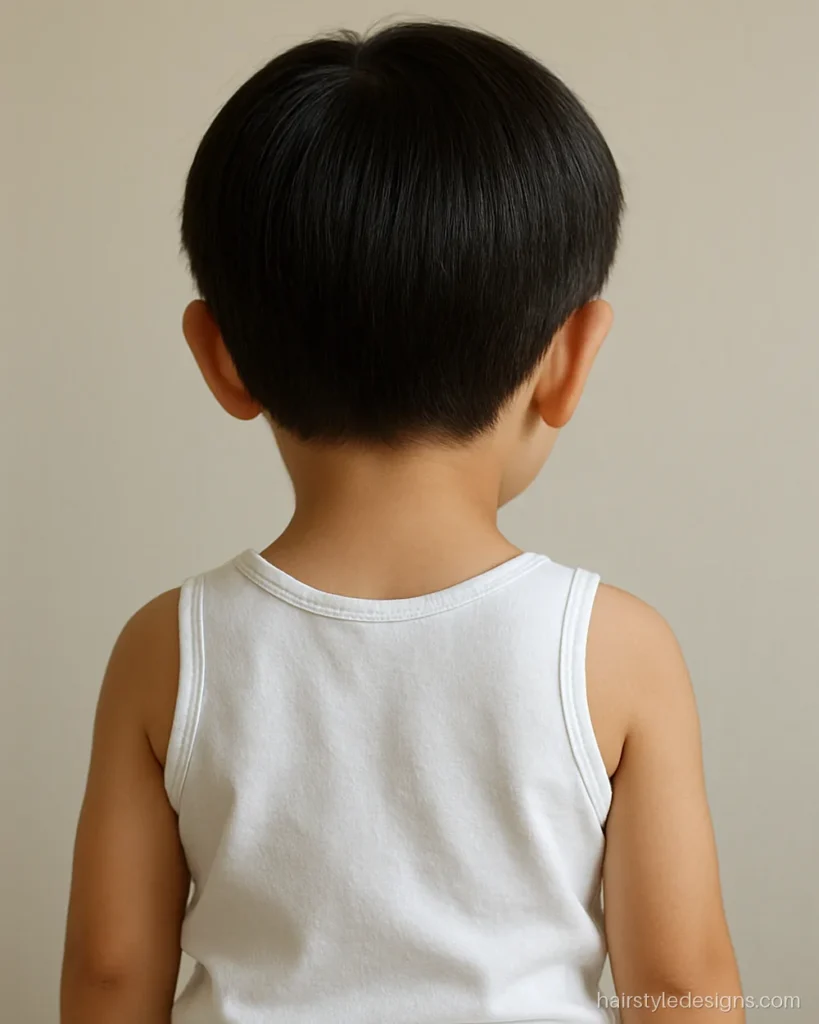 Baby boy hairstyle with a soft round scissor trim all over