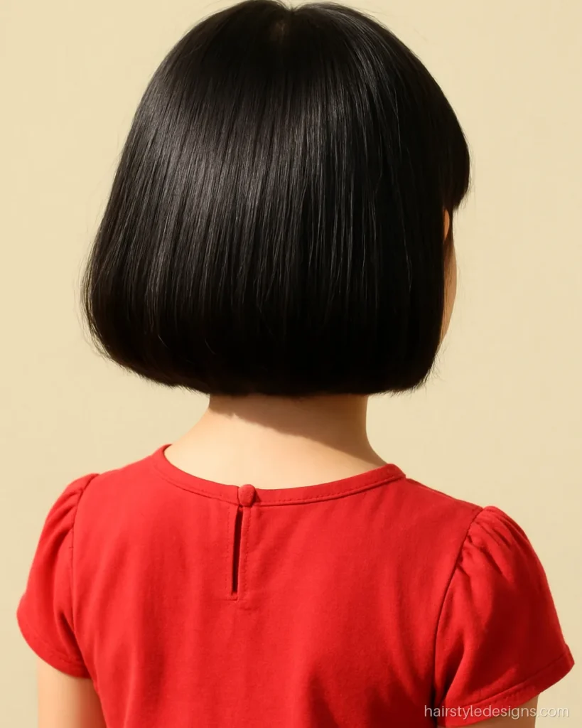 Baby girl cutting hairstyle with a soft round bob and short fringe