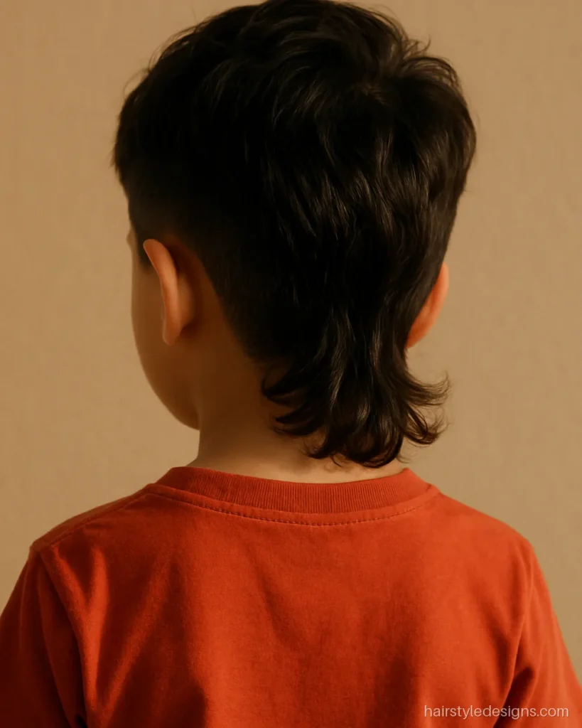 Mullet hairstyle kids version with short sides and a soft longer back