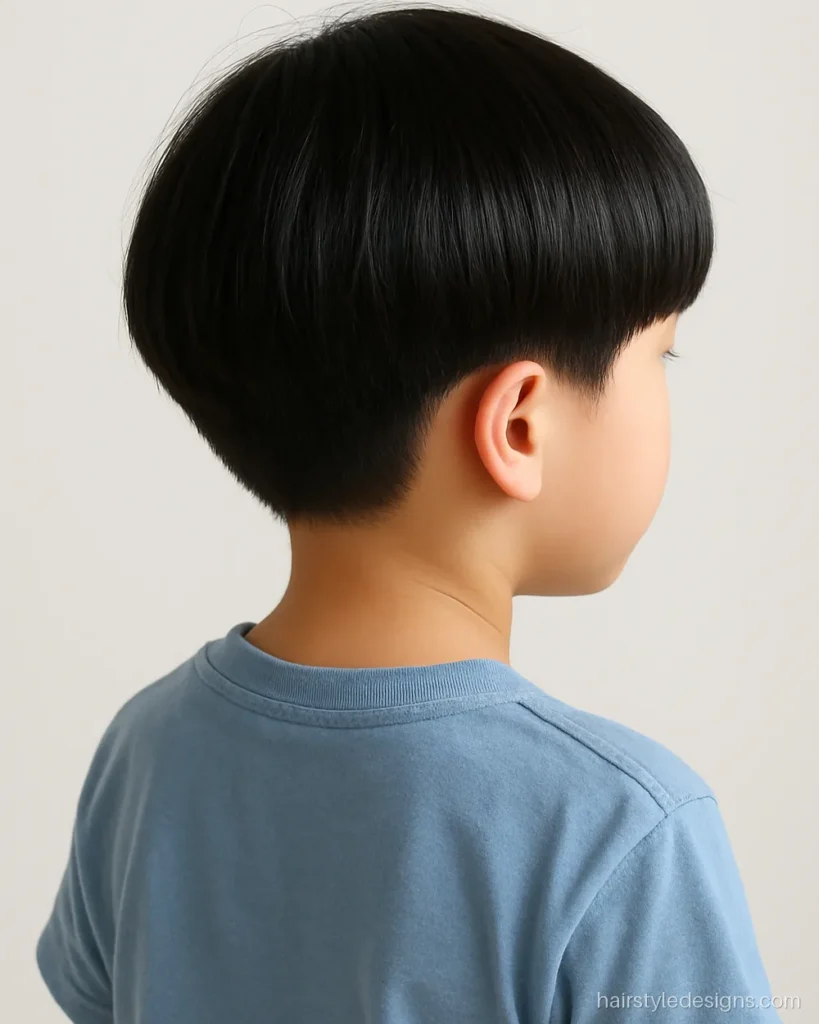 Korean baby boy hairstyle with a soft straight fringe and round shape