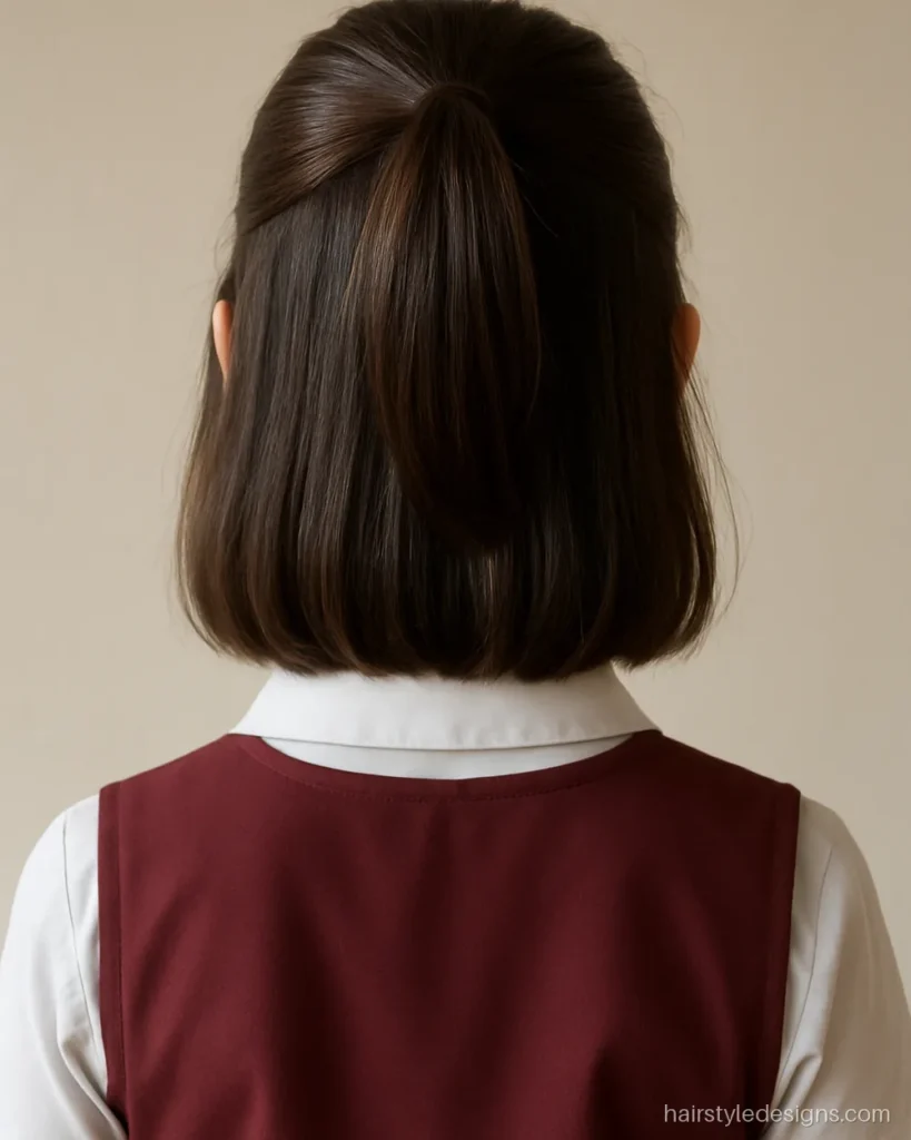 School girl hairstyle for short hair with a small half up pony