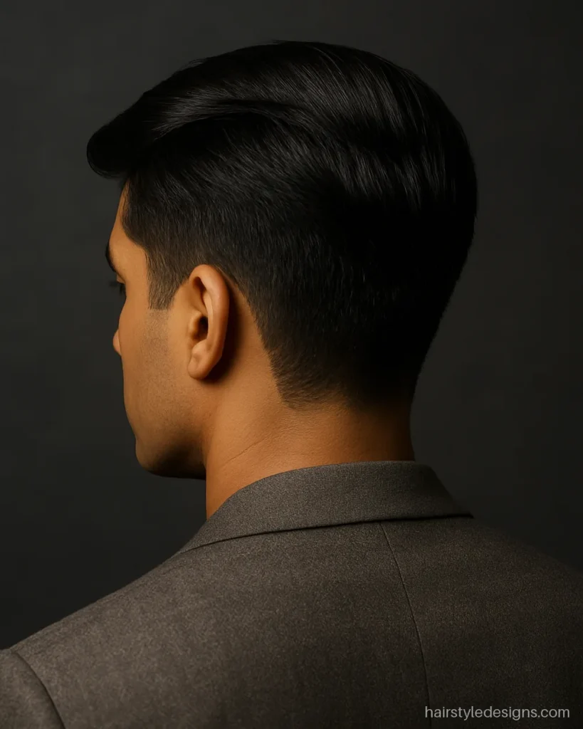 Comma hairstyle men black hair version with a side swept curve