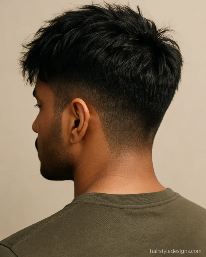 Messy fringe hairstyle men thick hair version with choppy texture