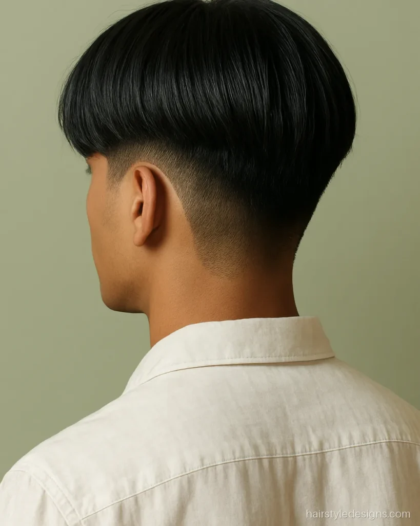 Korean two block hairstyle with long curtain hair on top