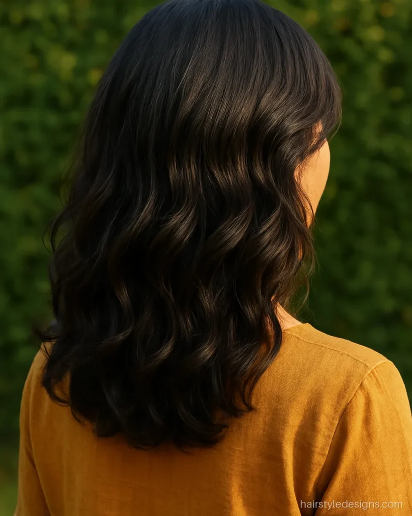 Layer cut for long hair with shoulder layers on natural waves