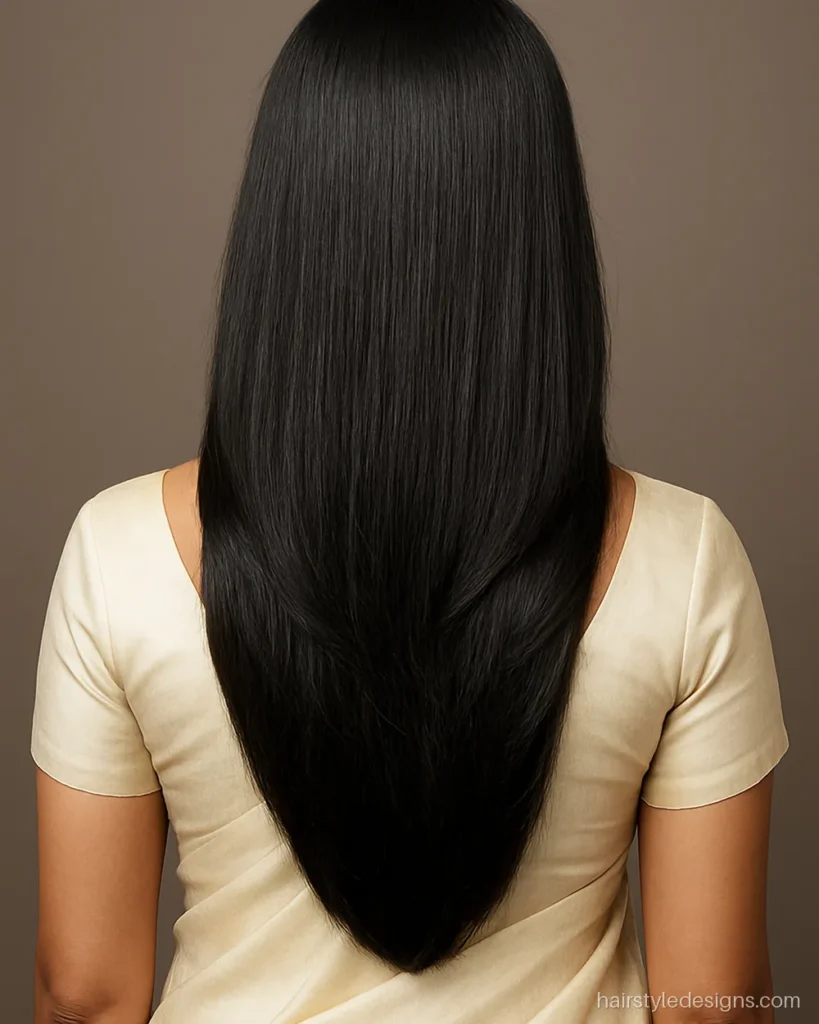 Step with layer cut on long hair with one clear step and blended layers