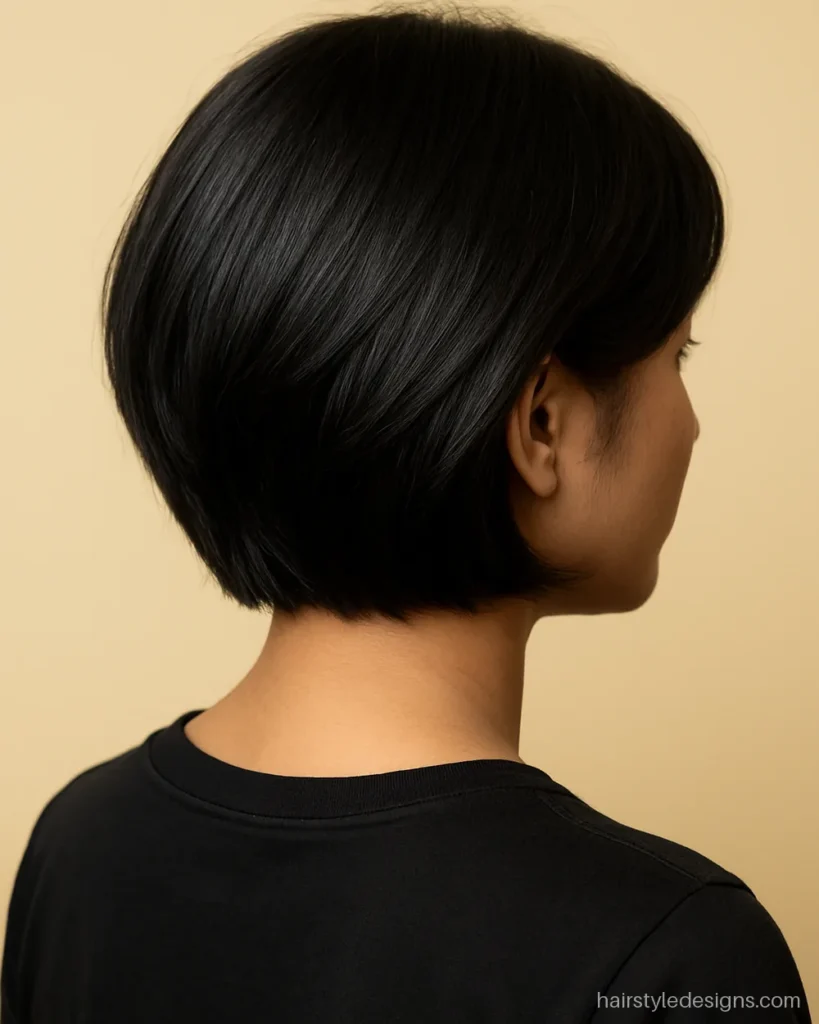 Layered bob cut with stacked layers at the back and longer front