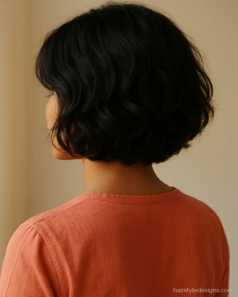 Short layered bob haircuts on wavy hair at chin length