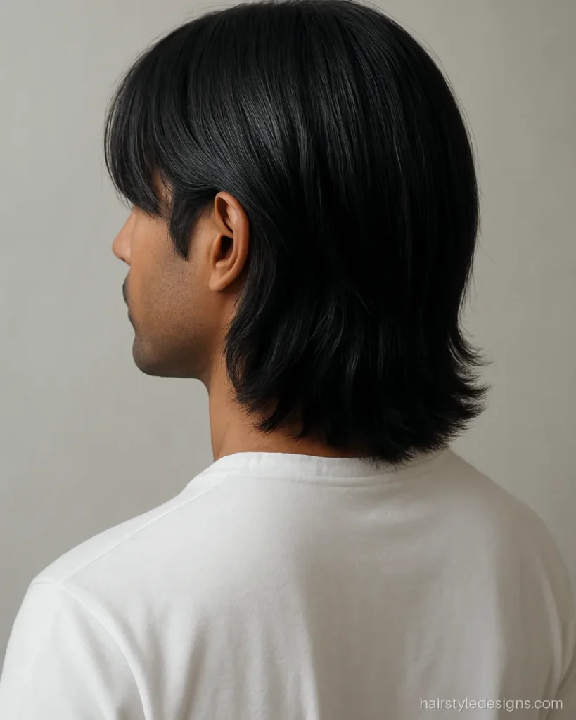 Boys long hairstyle with curtain fringe and jaw-length sides