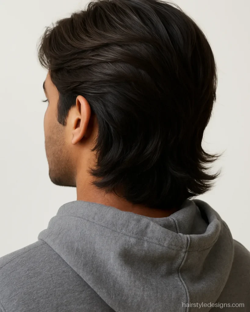 Long hair boys hairstyle with layered flow that sits well after a helmet