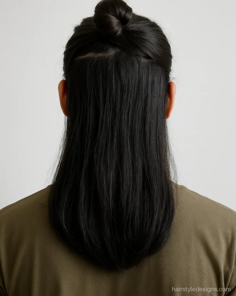 Half up knot, an easy hairstyle for men long hair can carry daily