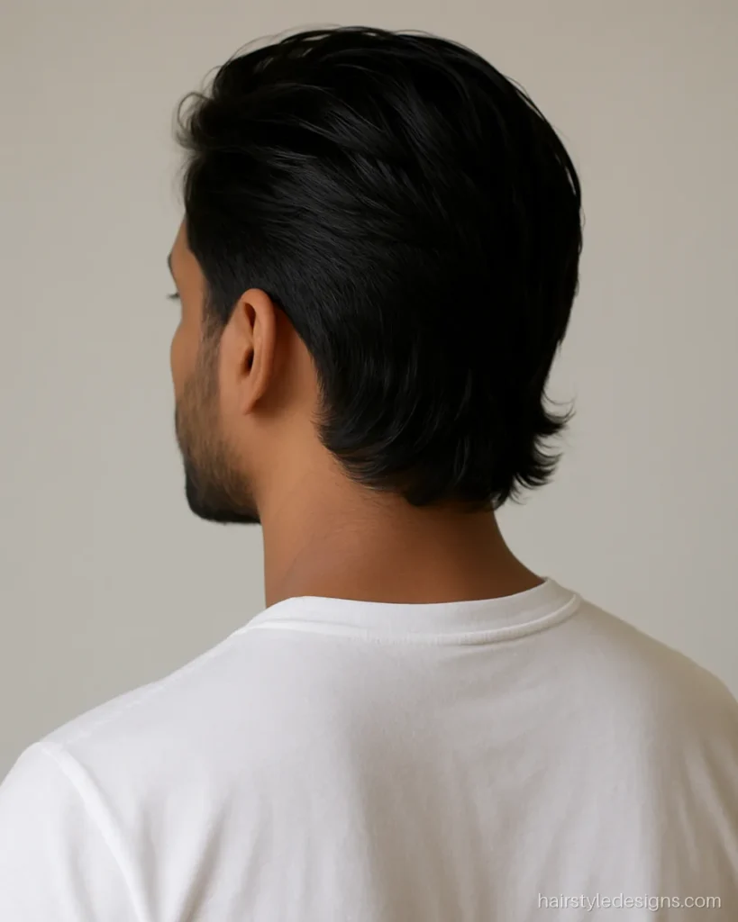 Medium length hairstyle for men with a textured flow combed back