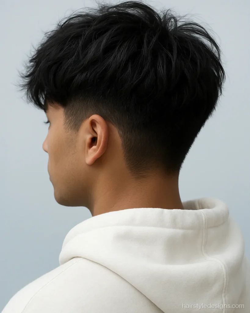 Messy hairstyle for boys with a two block cut and fluffy top