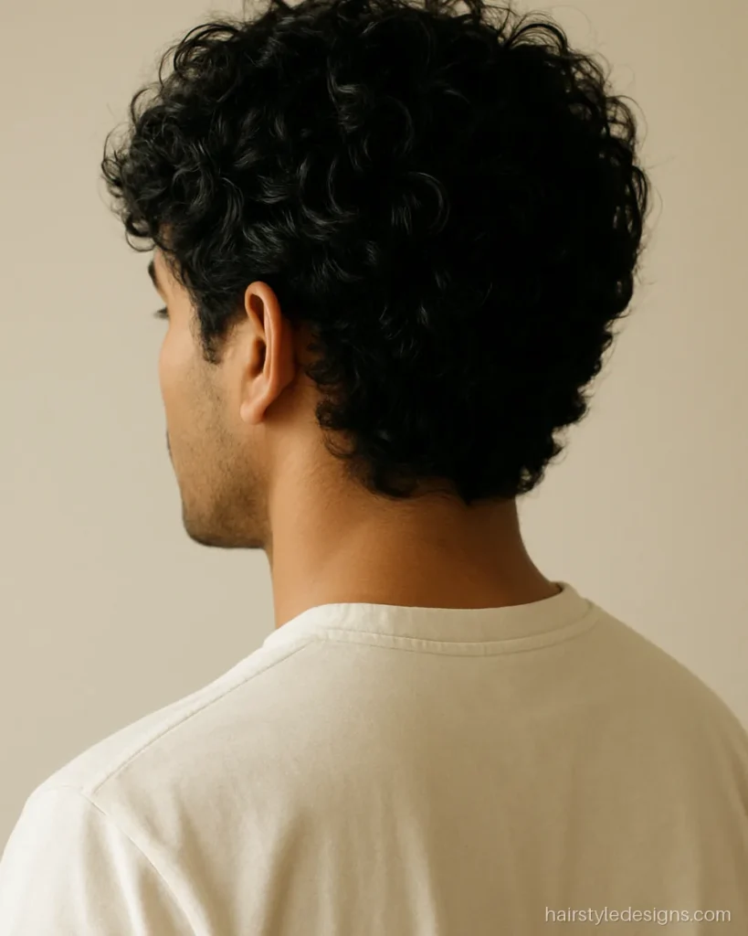 Messy curly hairstyle for men with medium length curls all over