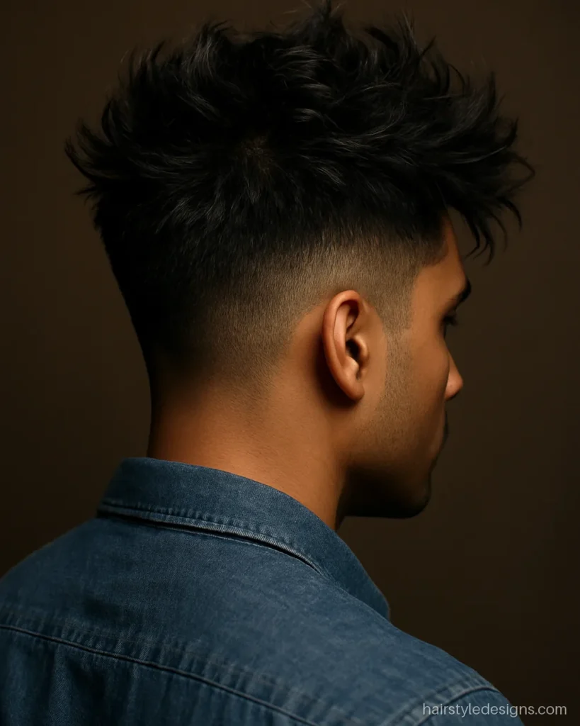 Messy top hairstyle with a loose quiff and short undercut