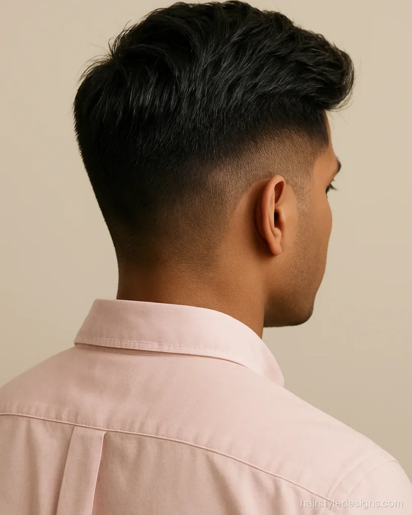 Side swept textured hairstyle for men with a medium taper