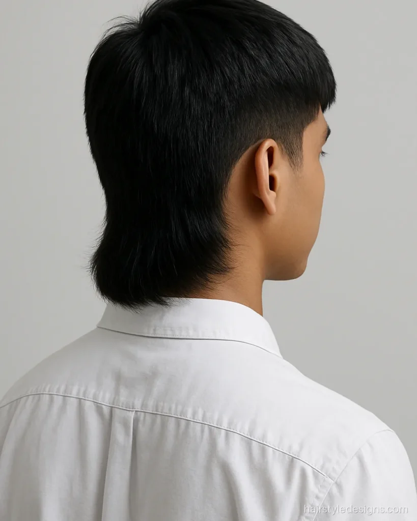 Mullet cut hairstyle boy simple version with a short taper and soft back