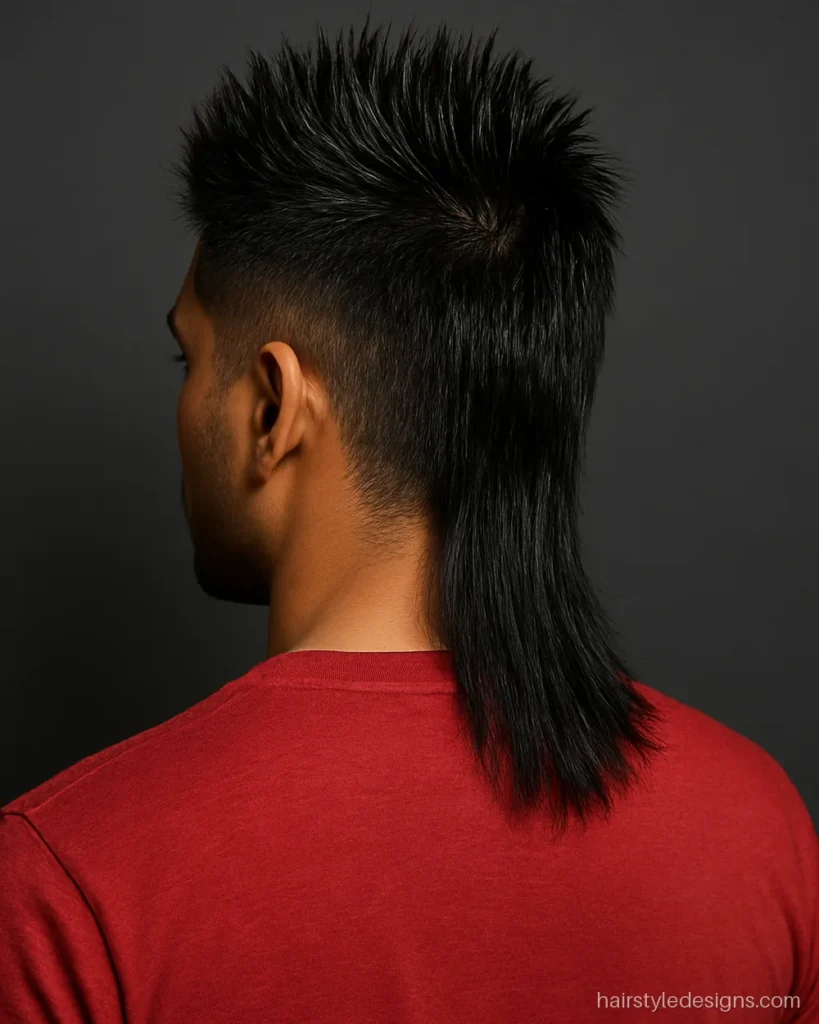 Funky hairstyle for men with spiky top and long mullet back