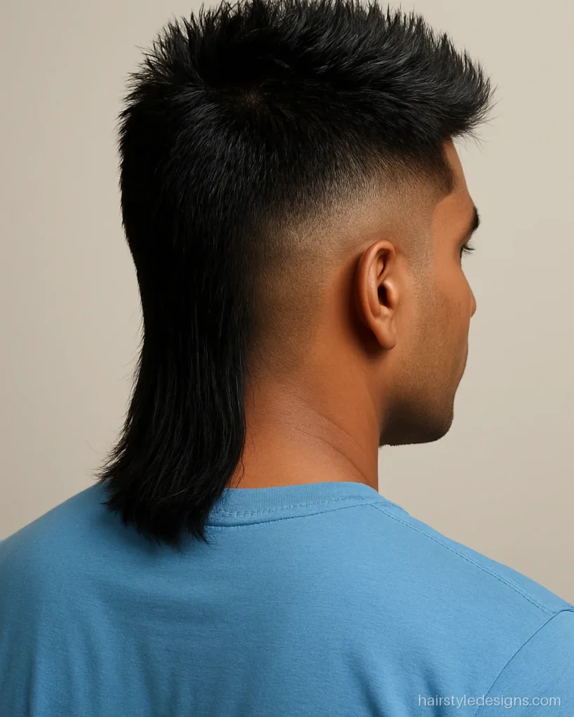 High fade mullet hairstyle men with skin sides up to the parietal ridge