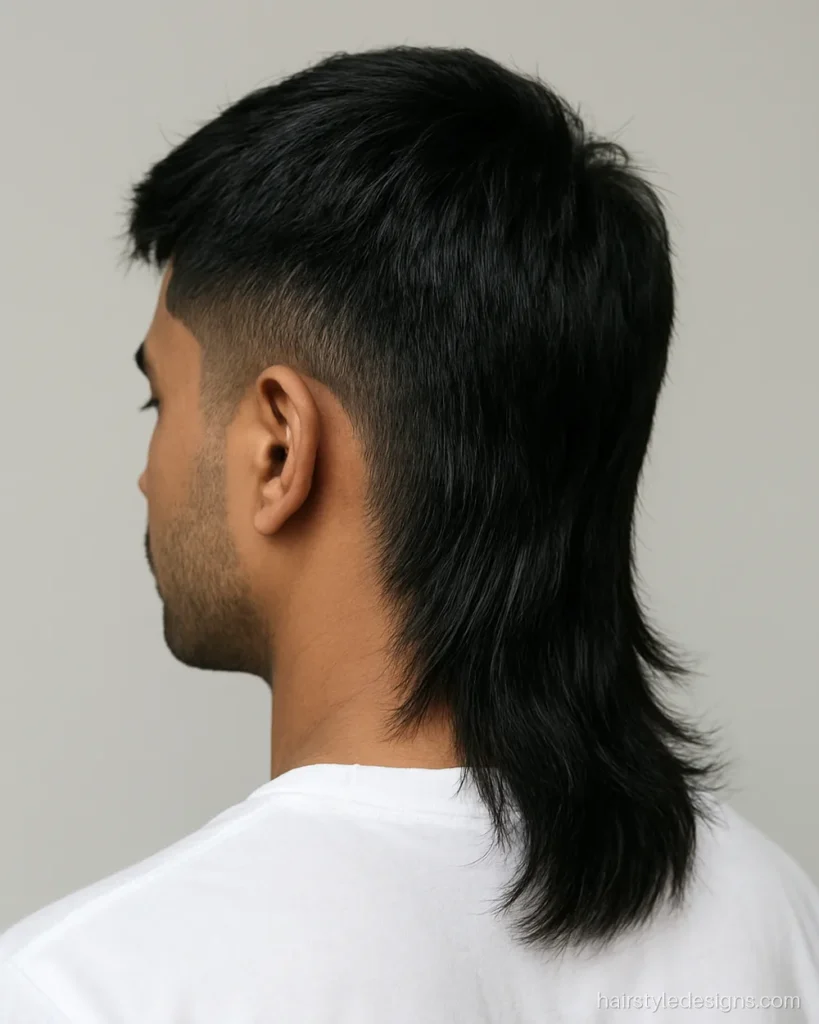 Modern mullet hairstyle with a low taper and textured top