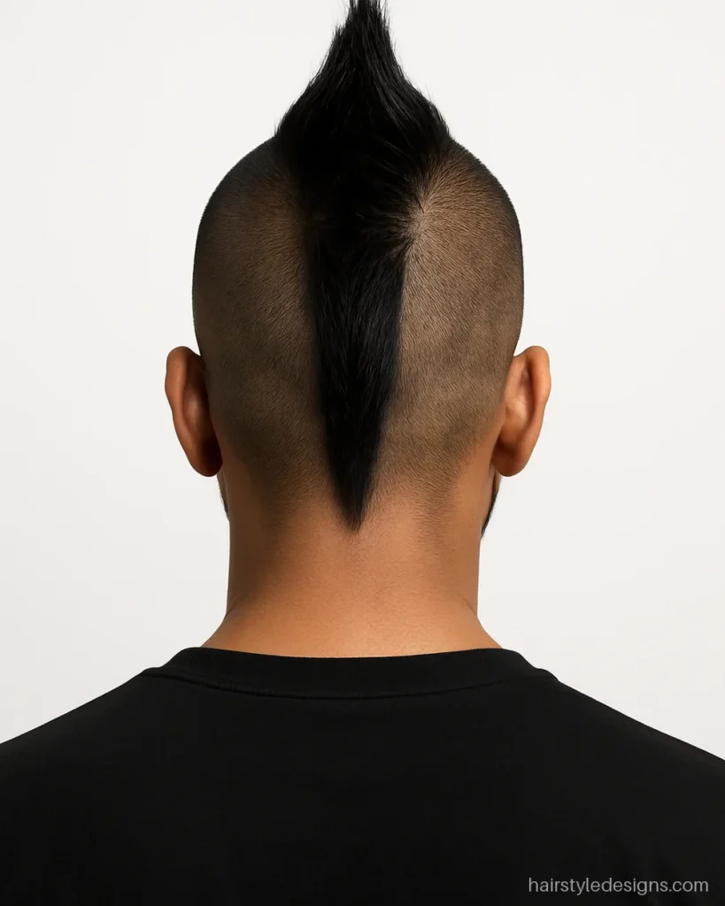 Mohawk hairstyle men with skin sides and a tall centre strip