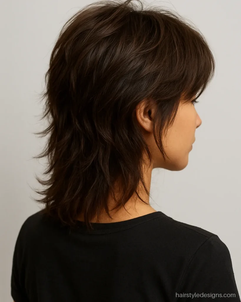 Wolf cut, a new trending hairstyle with shaggy layers and short crown