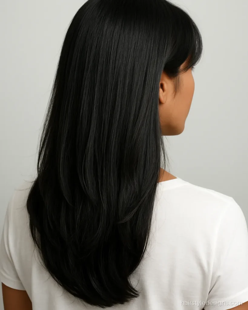 New hairstyle for girls with curtain bangs and long soft layers