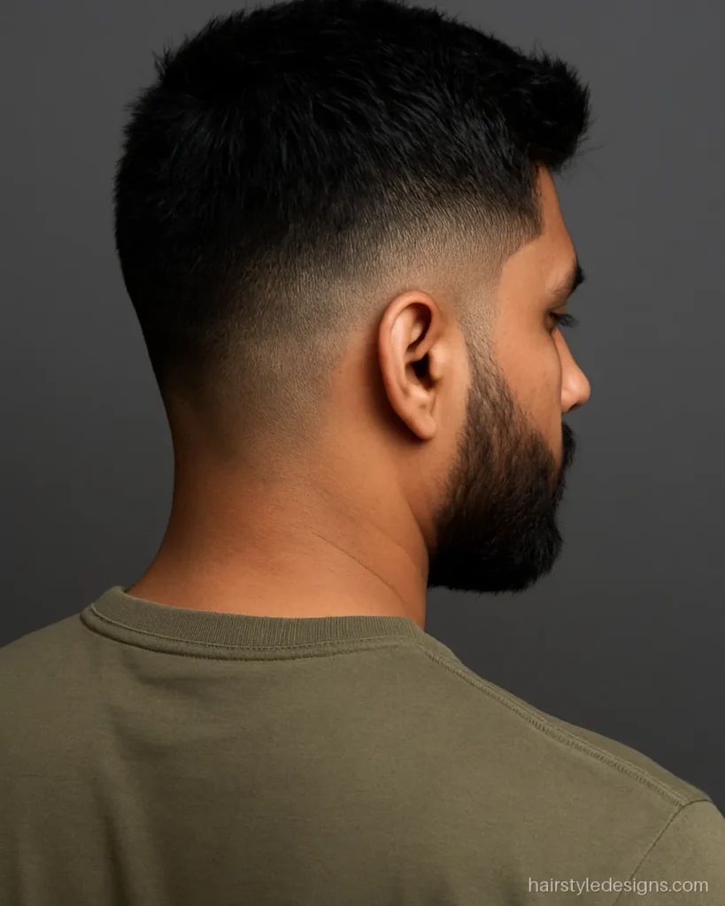 Best hairstyle with beard: short textured crop and a faded full beard