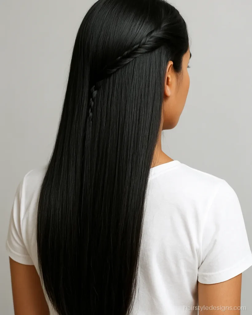 Easy open hair hairstyle with a thin braid from the front to the back