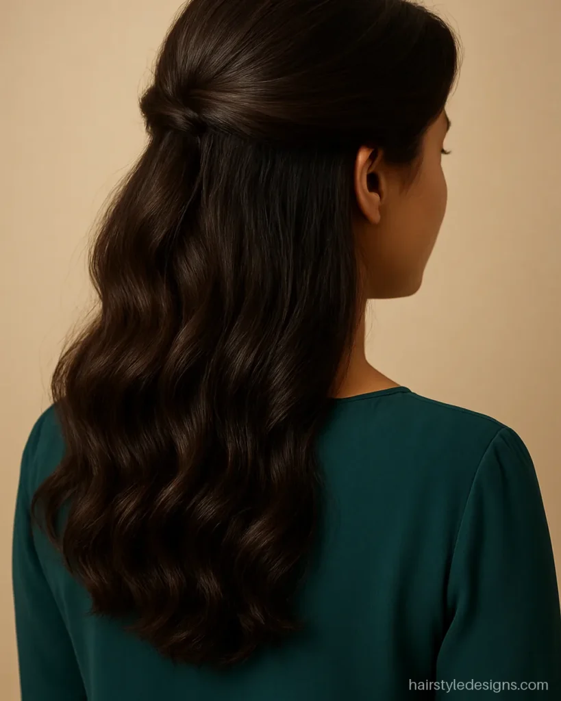 Front open hair hairstyle with a soft side swept puff and loose lengths