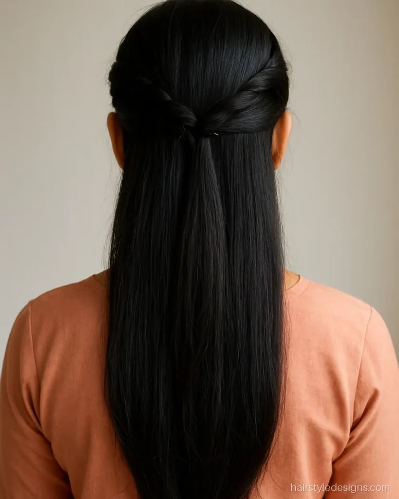 Front open hair hairstyle with two twists pinned at the crown