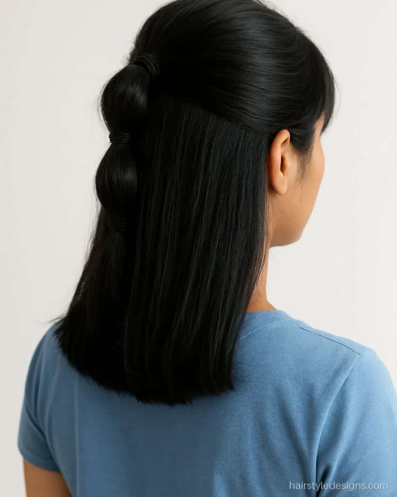 Half up bubble pony hairstyle for short hair at shoulder length
