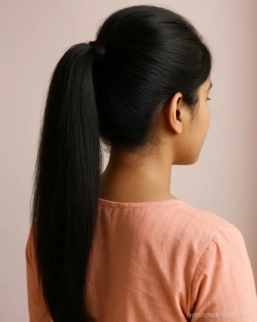High ponytail hairstyle for girls with a small puff at the crown