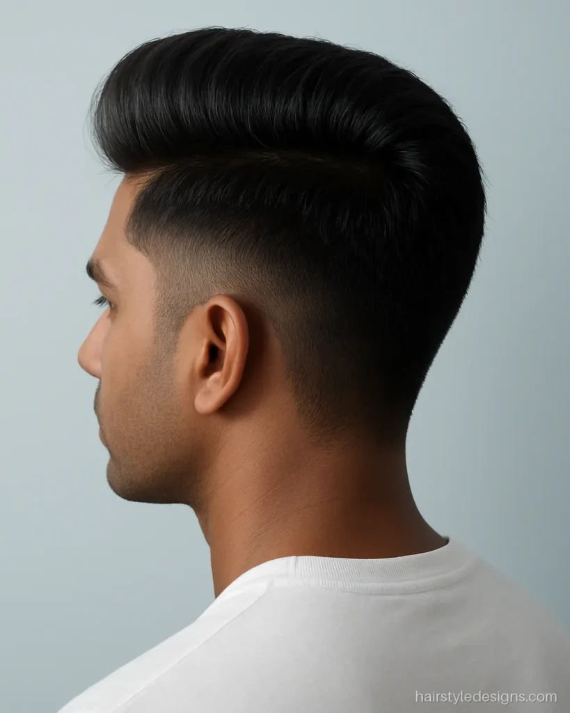 Puff hairstyle men wear with a round front puff and taper