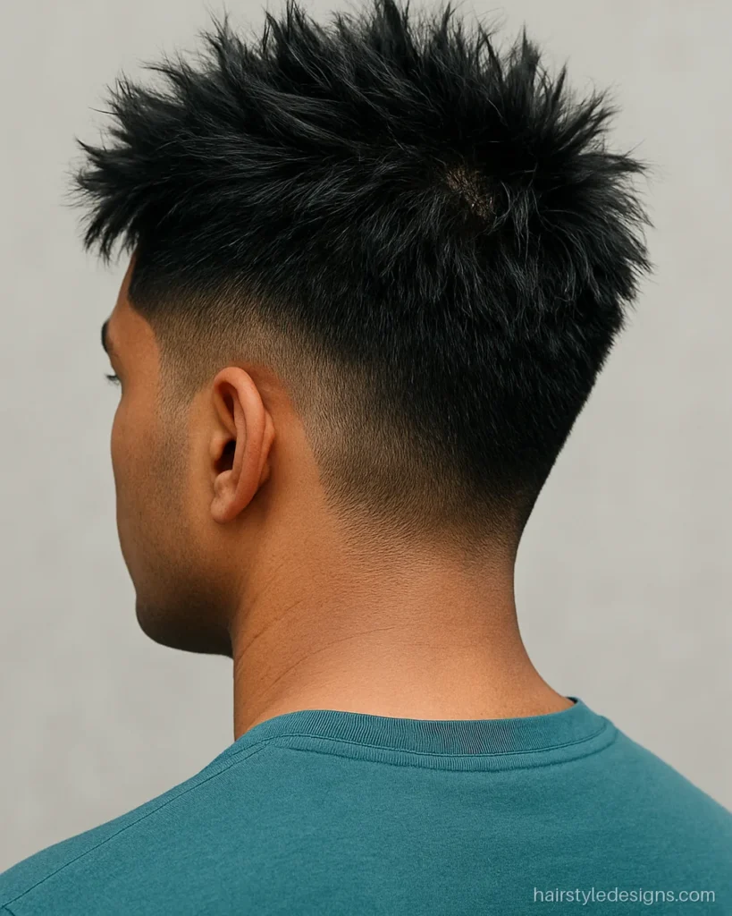 Indian medium spiky hairstyle with messy spikes pointing in different ways