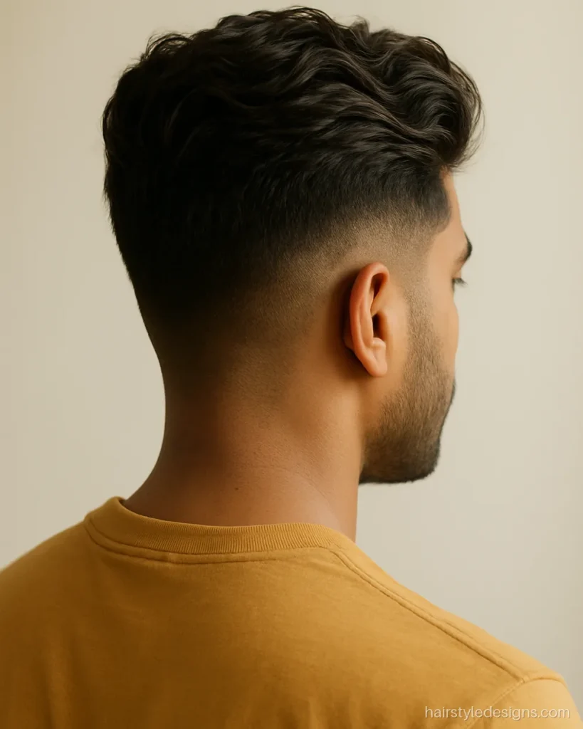 Pompadour fade hairstyle men like with wavy texture on top