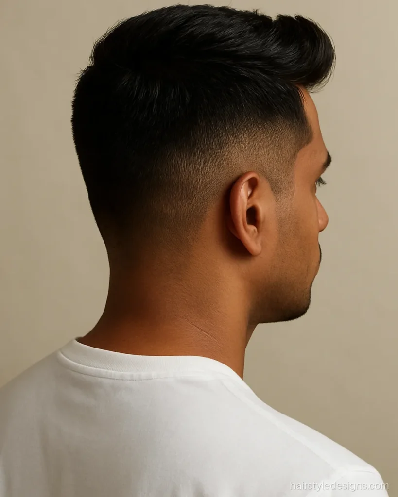 Short quiff hairstyle men in India wear with clean #2 sides