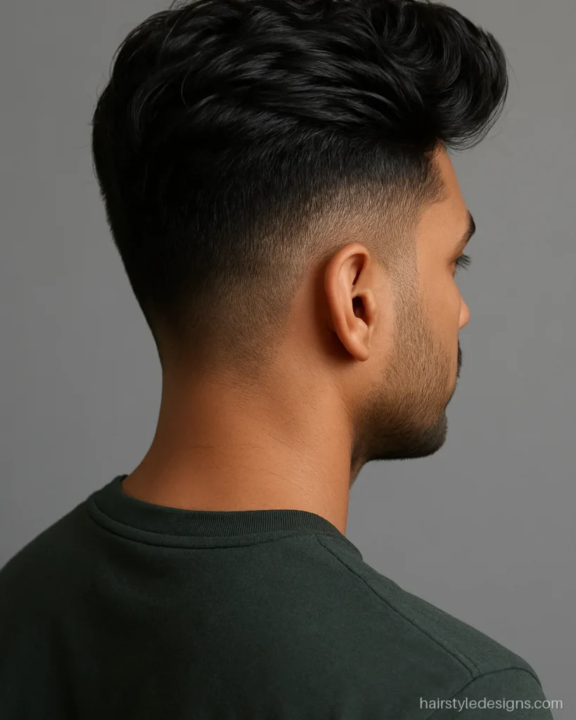 Long quiff hairstyle with a wavy front and short back