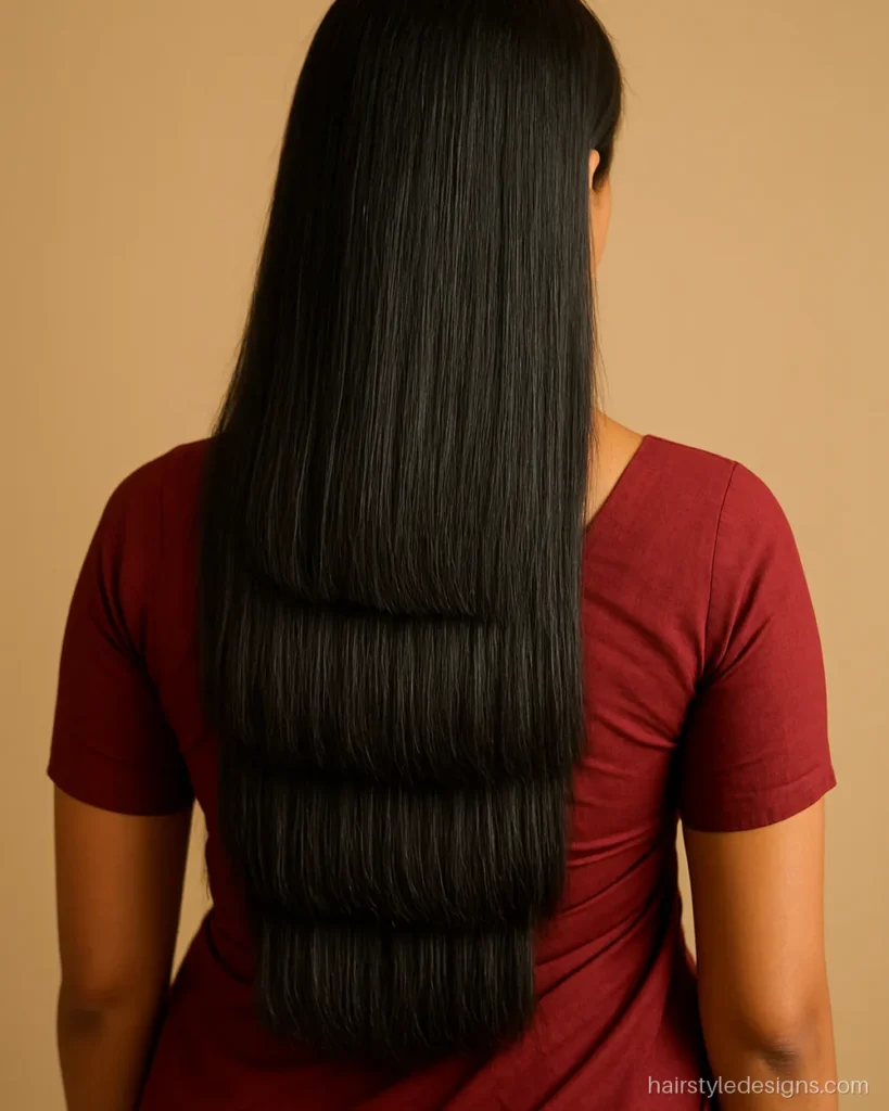 5 step haircut on thick waist-length hair with five clear levels