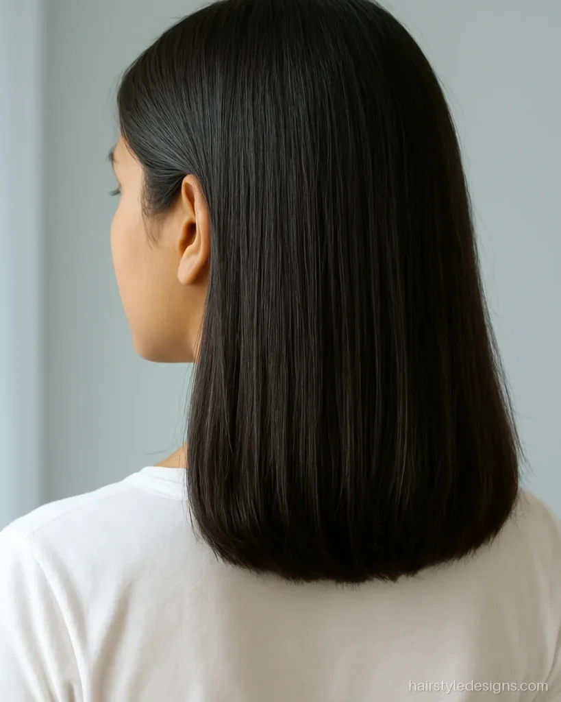 Step cut for medium hair with two steps ending just below the collarbone