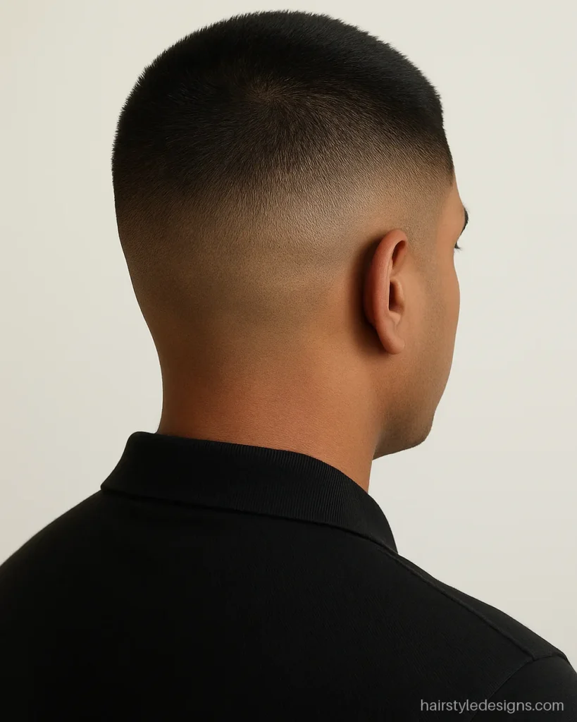 Best hairstyle for receding hairline with a short buzz and skin fade