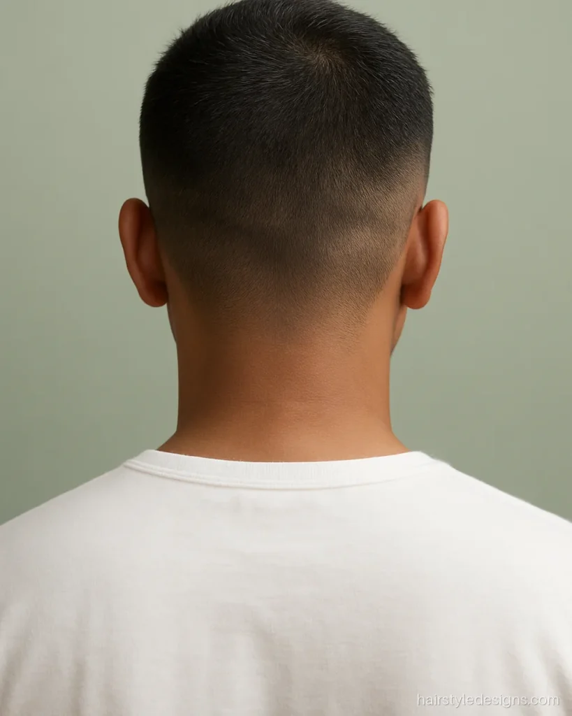 Hairstyle for men short hair that is thin with an even crew length